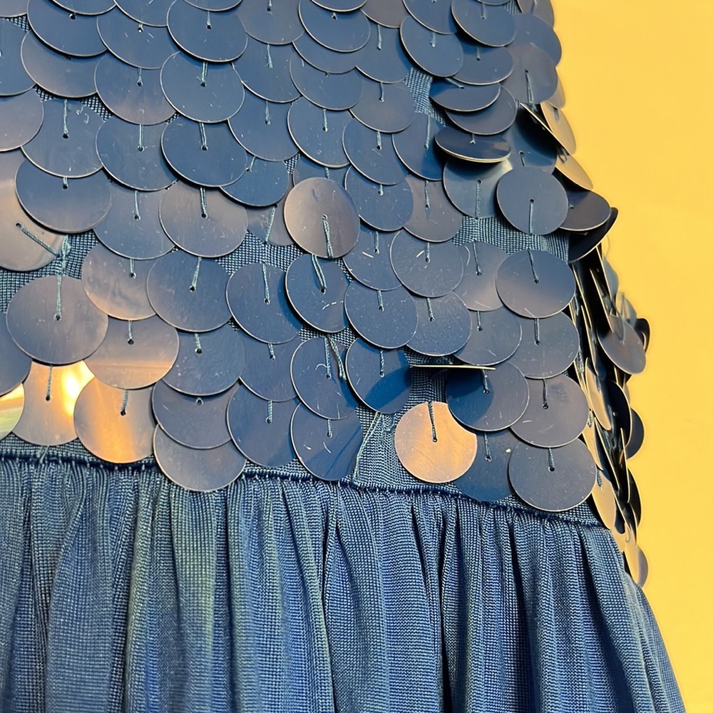 Alice + Olivia Y2K Bright Blue Paillette Silk Bubble Dress - Picture 9 of 14